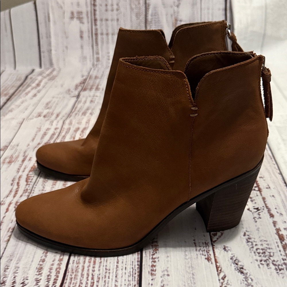 BP Brown Leather Wooden Heel Ankle Booties 11 NWT